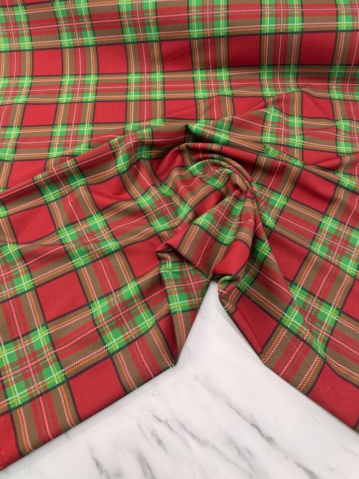 İskoç Desen Elbiselik Pantolonluk Likralı Dabıl Krep