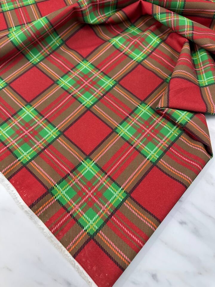 İskoç Desen Elbiselik Pantolonluk Likralı Dabıl Krep