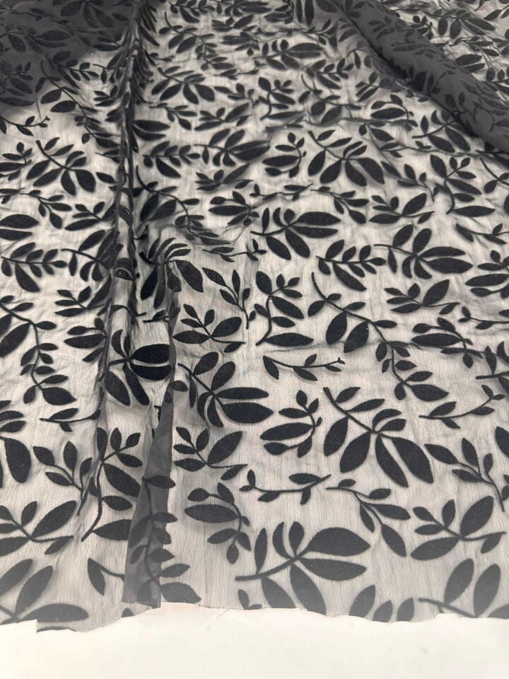 Çiçek Desen Fantazi Flok Kabartma Şifon