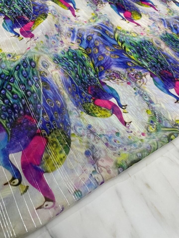 Desenli Simli Şifon Elbise Etek Gömlek Şal