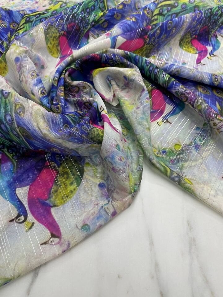 Desenli Simli Şifon Elbise Etek Gömlek Şal