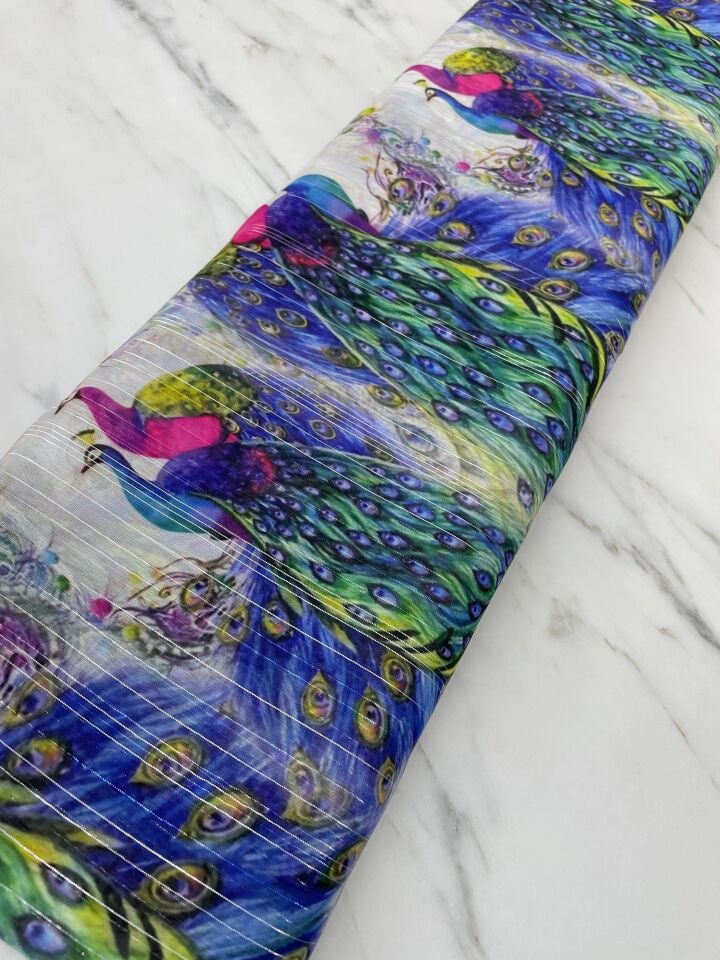 Desenli Simli Şifon Elbise Etek Gömlek Şal