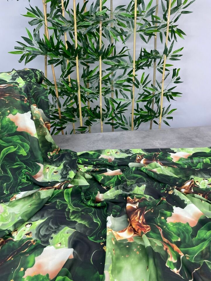 Yeşil Verona Desen Elbiselik Şifon Kumaş