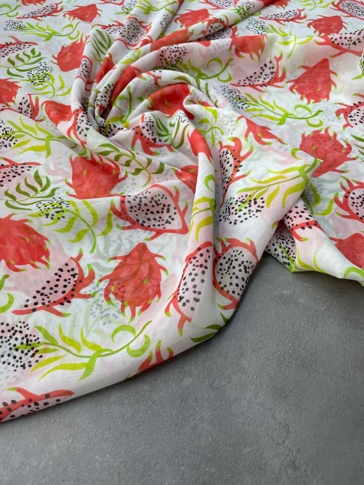 Ejder Meyvesi Desen Elbiselik Şifon Kumaş