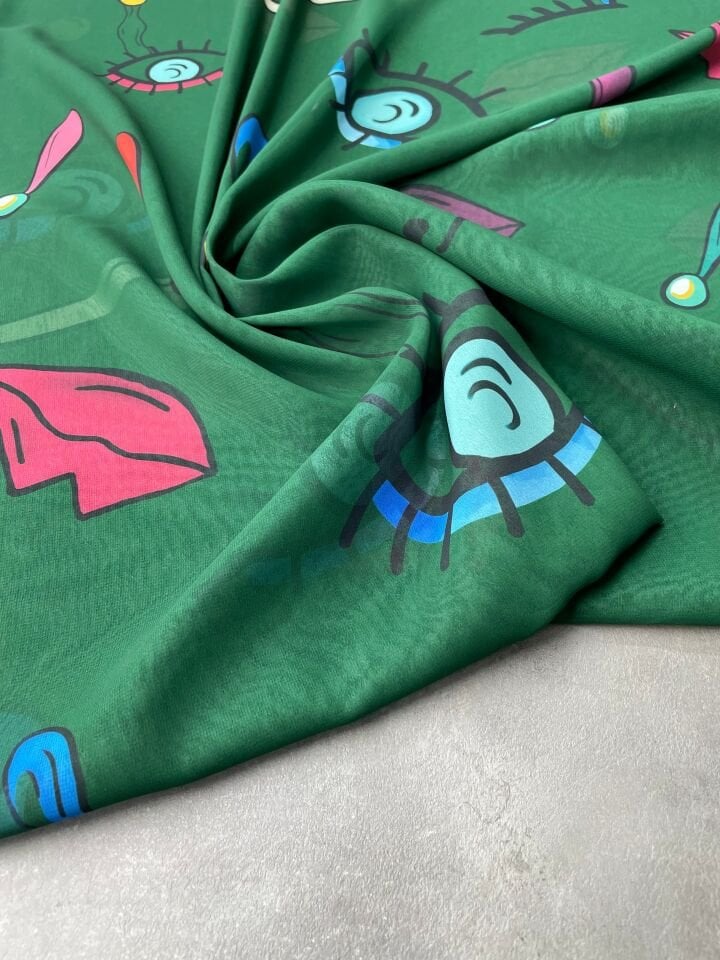 Göz Desen Elbiselik Şifon Kumaş