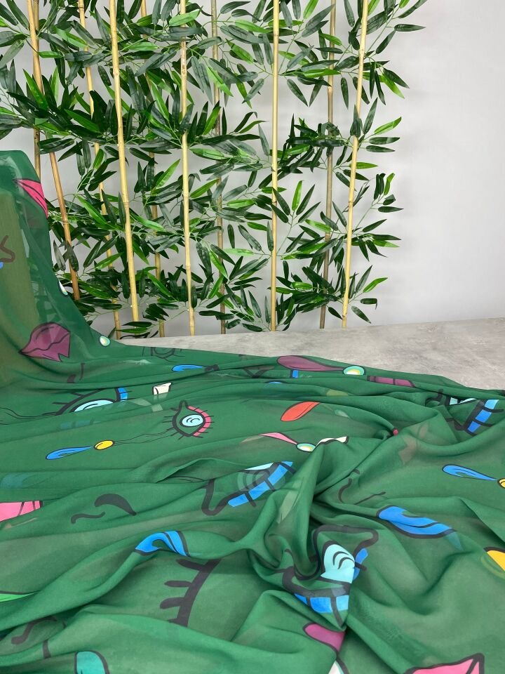 Göz Desen Elbiselik Şifon Kumaş