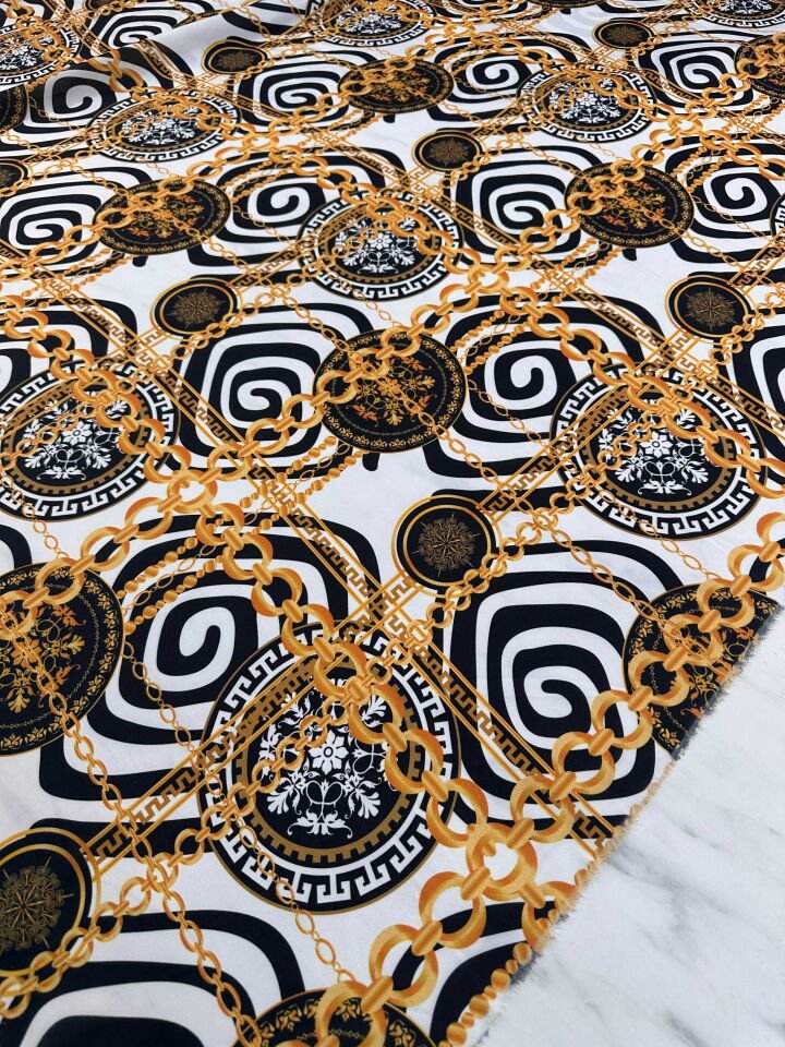 Desenlı Krep Kumaş Elbise Etek Gömlek Şalvar