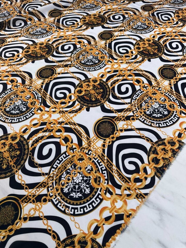 Desenlı Krep Kumaş Elbise Etek Gömlek Şalvar