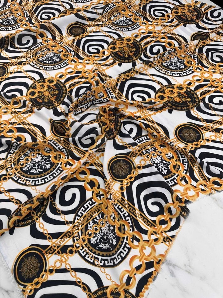 Desenlı Krep Kumaş Elbise Etek Gömlek Şalvar