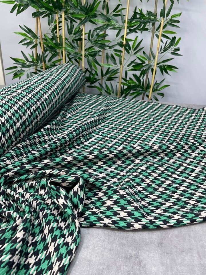 Siyah Yeşil Şanel Elbiselik Kumaş