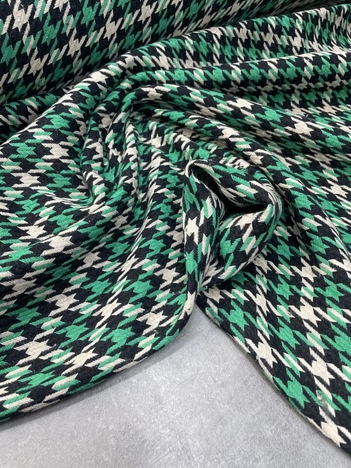 Siyah Yeşil Şanel Elbiselik Kumaş