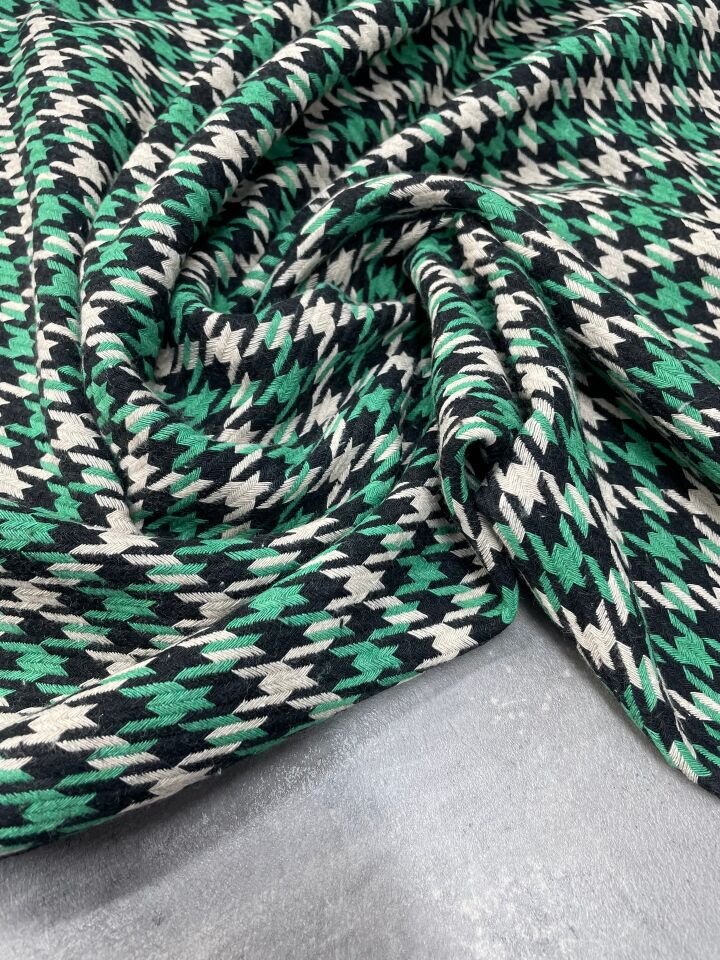 Siyah Yeşil Şanel Elbiselik Kumaş
