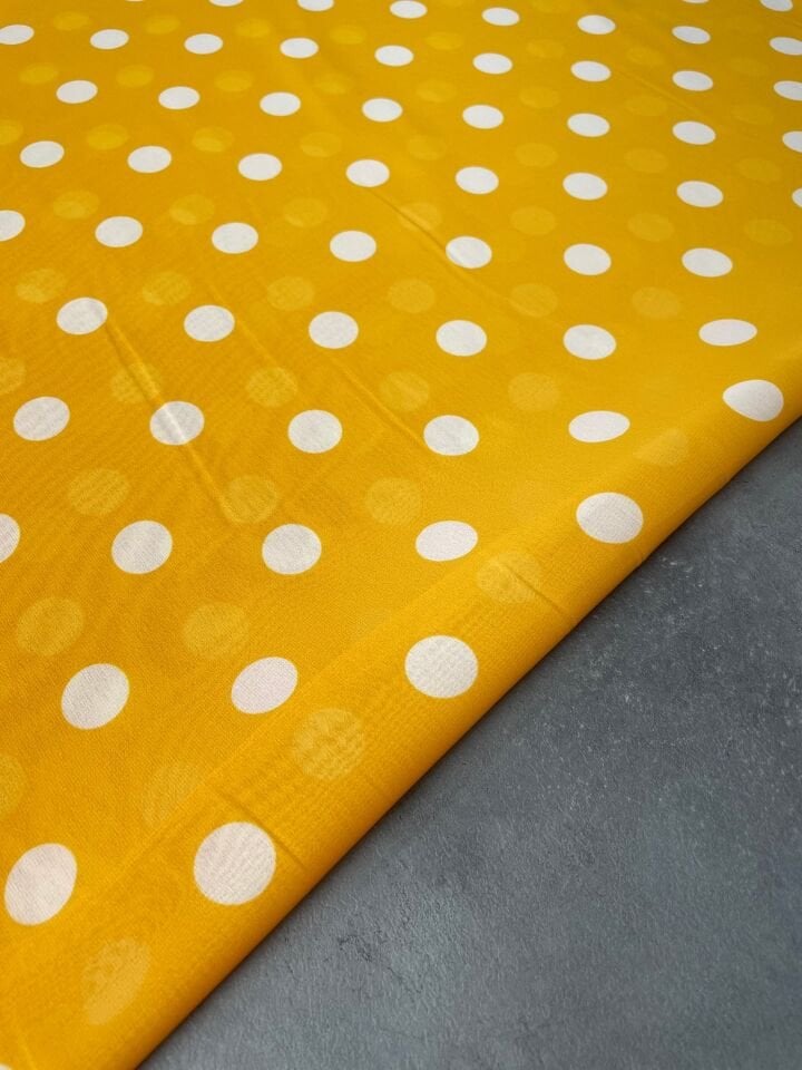 Sarı Puantiye Desen Elbiselik Şifon Kumaş