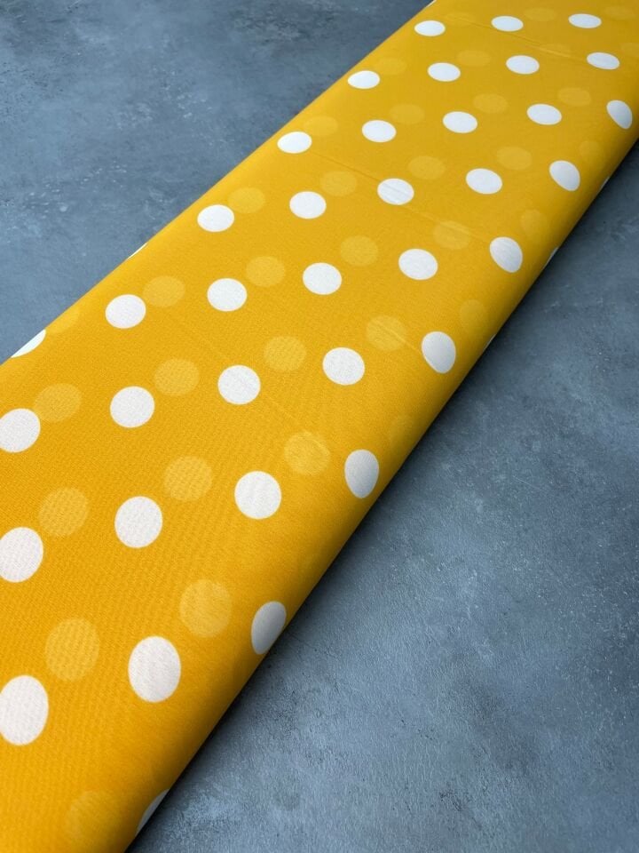 Sarı Puantiye Desen Elbiselik Şifon Kumaş