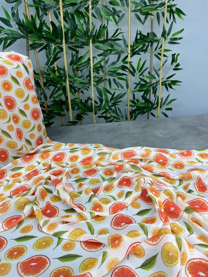 Portakal Desen Elbiselik Şifon Kumaş