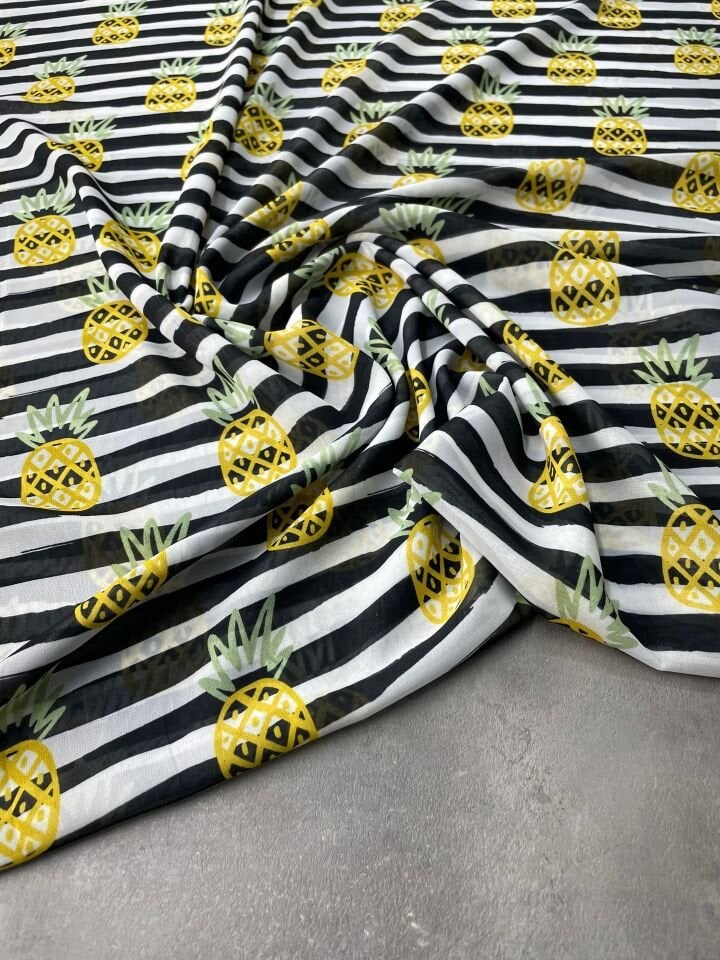 Ananas Desen Elbiselik Şifon Kumaş