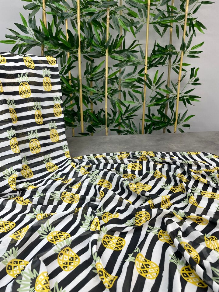 Ananas Desen Elbiselik Şifon Kumaş