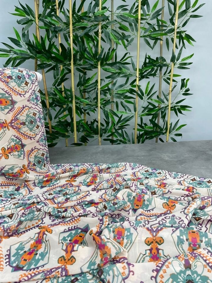 İkat Desen Elbiselik Şifon Kumaş