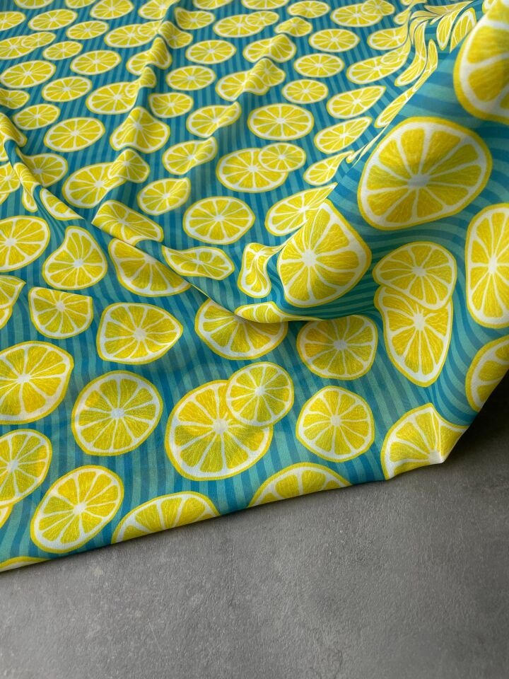 Limon Desen Elbiselik Şifon Kumaş