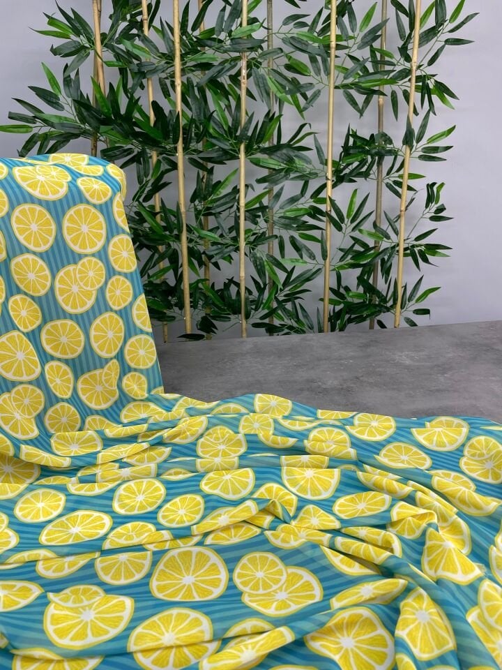 Limon Desen Elbiselik Şifon Kumaş