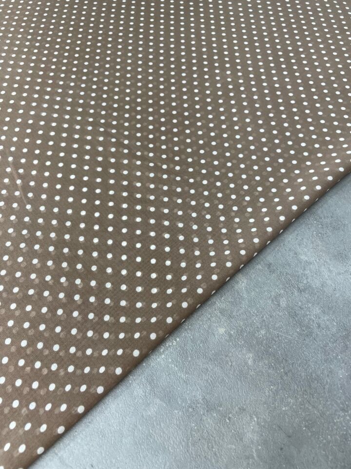 Kahverengi Puantiye Desen Elbiselik Şifon Kumaş