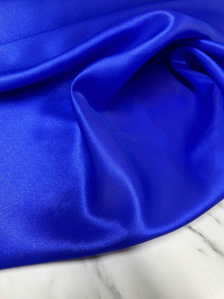 Saks Mavi Saten Organize Elbise Etek Gömlek