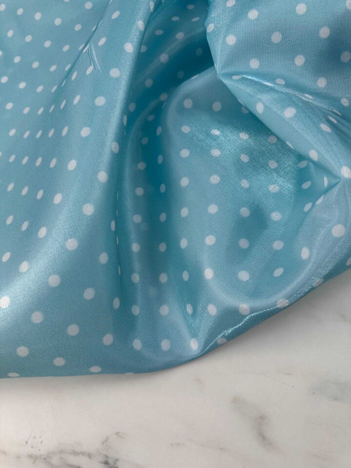 Mavi Puantiye Desen Orgabize Elbise Etek