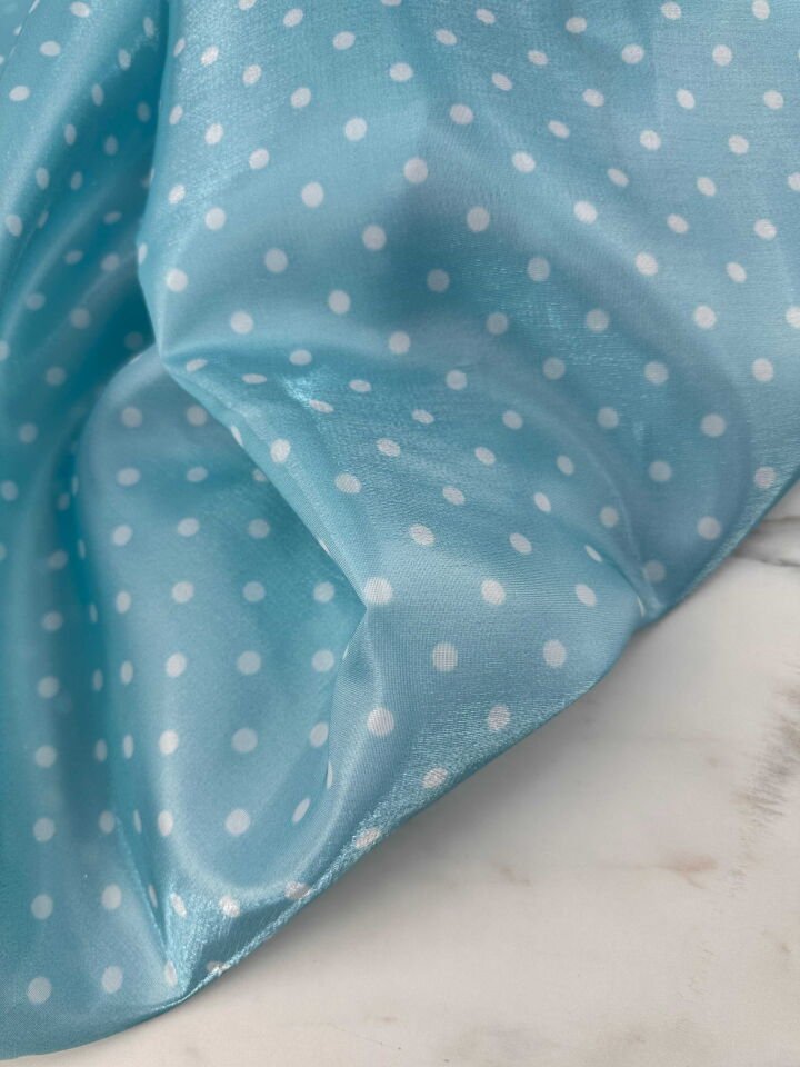 Mavi Puantiye Desen Orgabize Elbise Etek