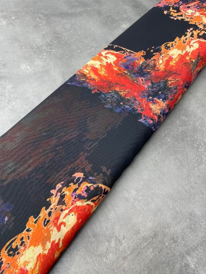 Turuncu Desen Elbiselik Şifon Kumaş