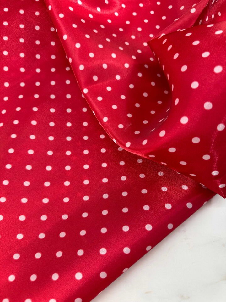 Kırmızı Puantiye Desen Organize Elbise Gömlek Etek