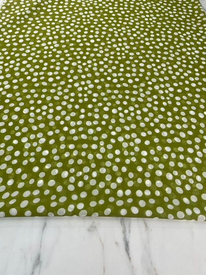 Yeşil Puantiye Desen Elbiselik Şifon Kumaş