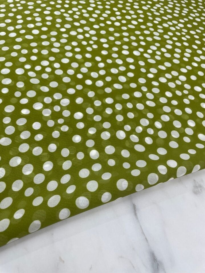 Yeşil Puantiye Desen Elbiselik Şifon Kumaş