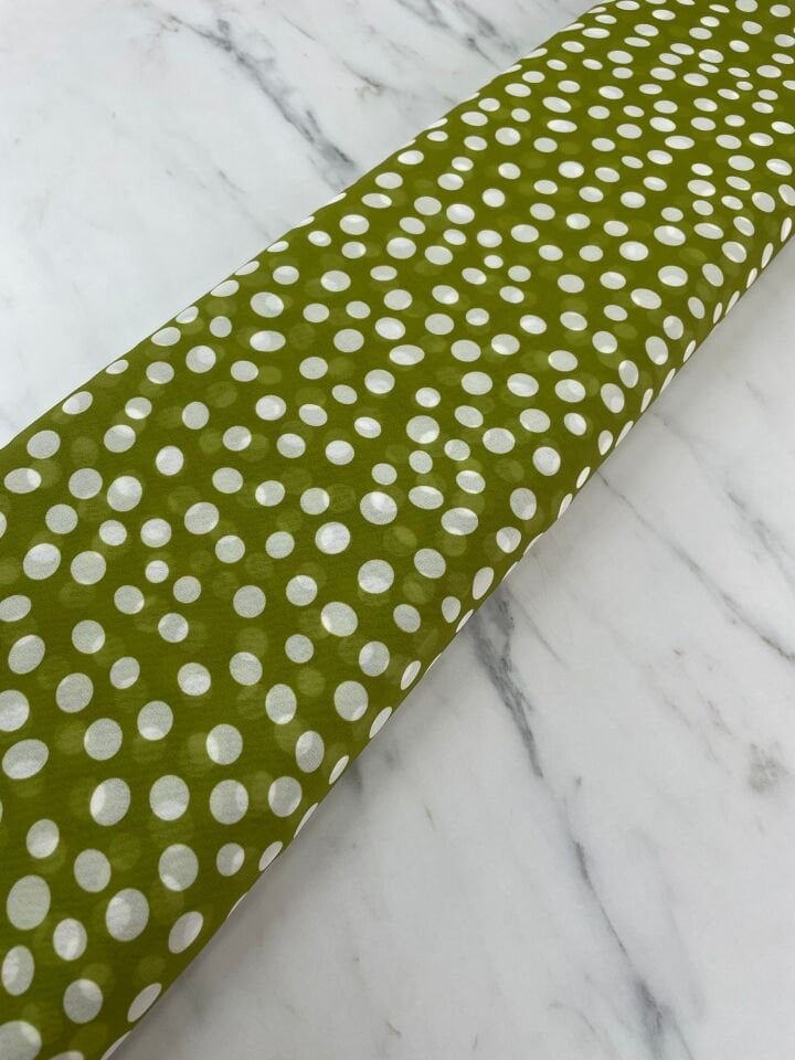 Yeşil Puantiye Desen Elbiselik Şifon Kumaş