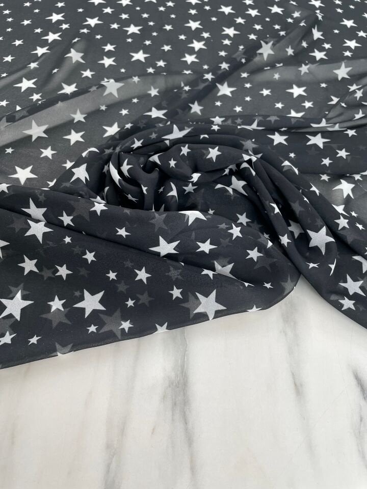 Yıldızlı Desen Elbiselik Şifon Kumaş