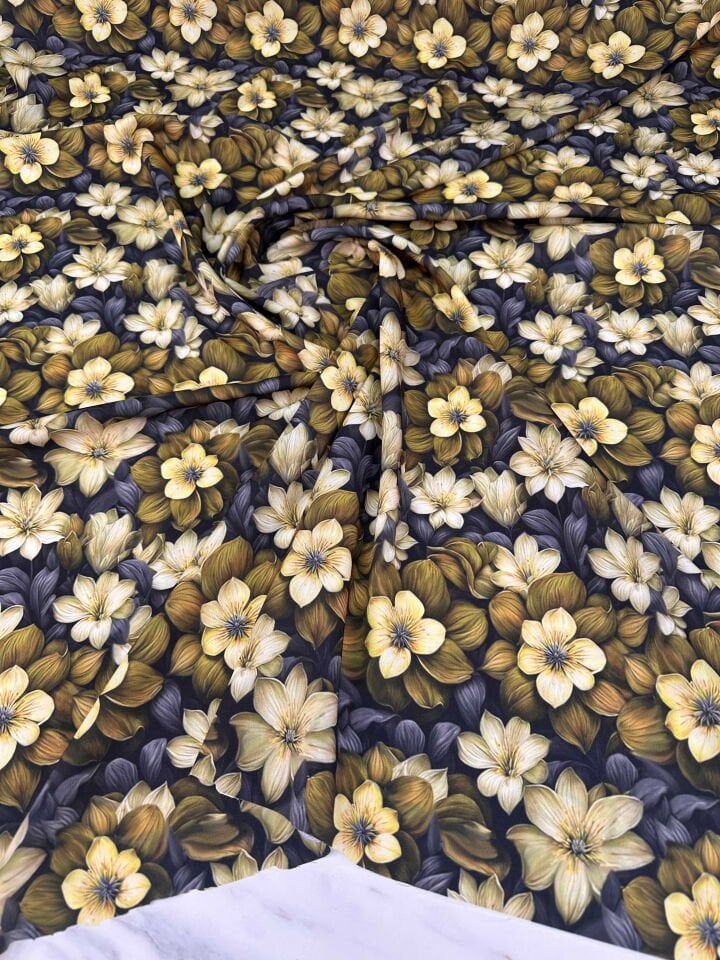 Desenli Krep Kumaş Elbise Etek Gömlek Elbise Şalvar