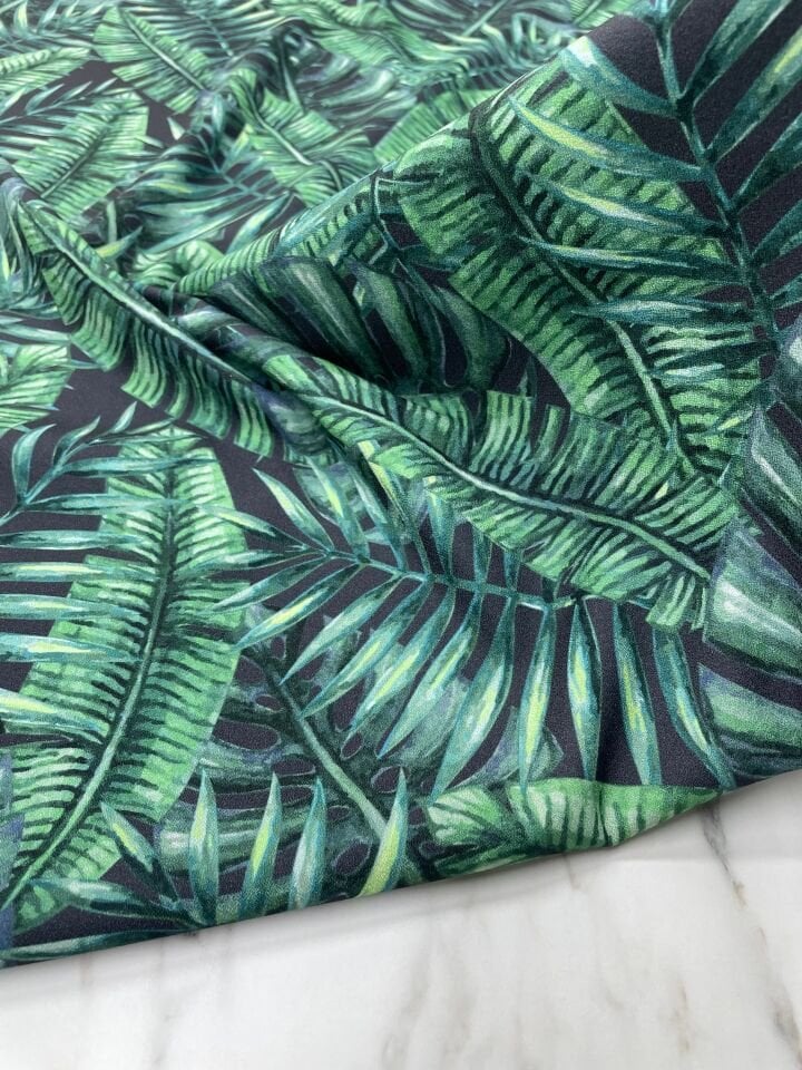 Yeşil Yaprek desen Elbiselik Keten Kumaş