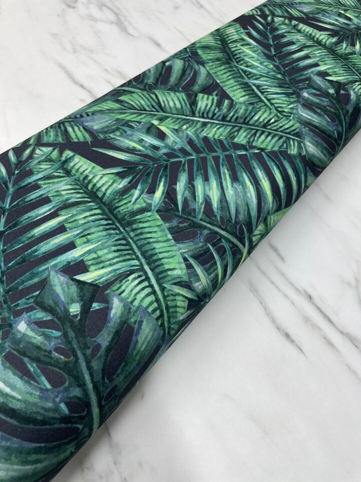 Yeşil Yaprek desen Elbiselik Keten Kumaş