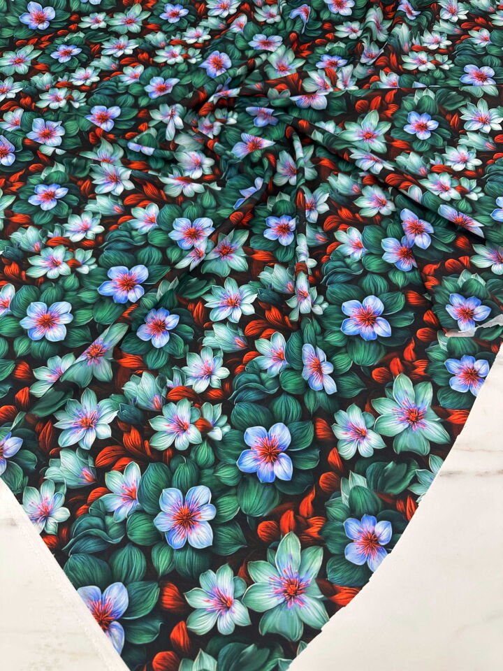 Desenli Krep Kumaş Elbise Etek Gömlek Elbise Şalvar