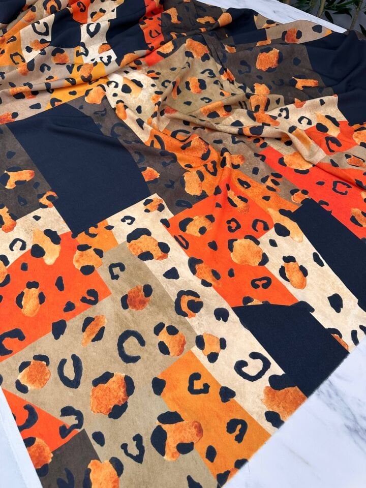 Leopar Desen Elbiselik Gömleklik Krep Kumaş