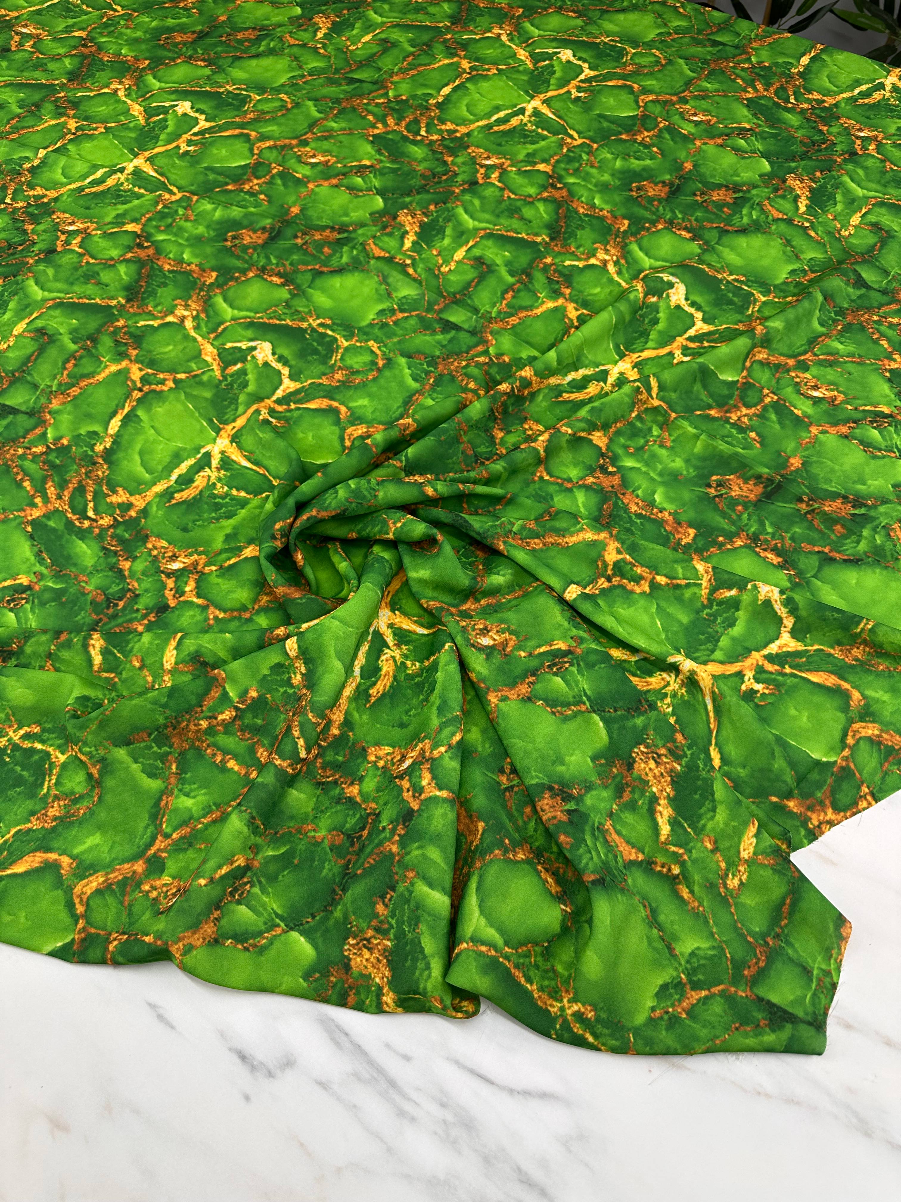 Yeşil Mermer Desen Elbiselik Gömleklik Krep Kumaş