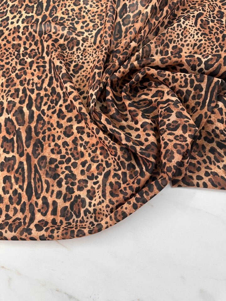 Leopar Desen Şifon Elbise Etek Gömlel Şal