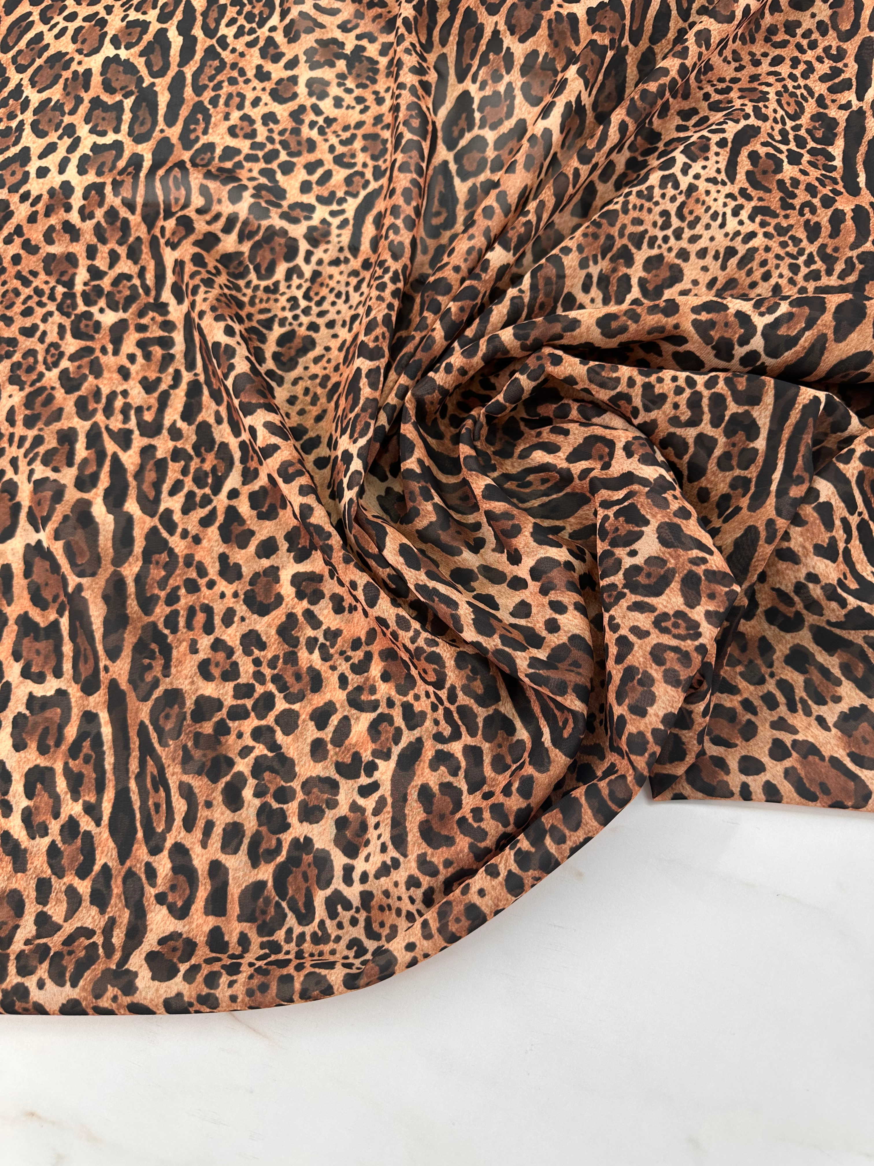 Leopar Desen Şifon Elbise Etek Gömlel Şal