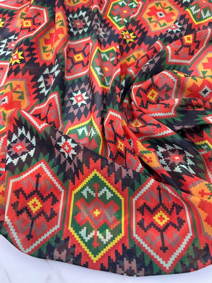 İkat Desen Şifon Kumaş Elbise Etek Gömlek Şal