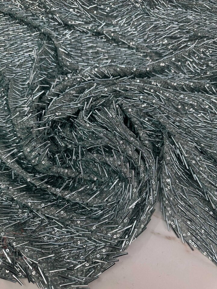 Fantazi Ürün Mint Yeşili Pul Boru İşleme Abiye Elbise şalvar