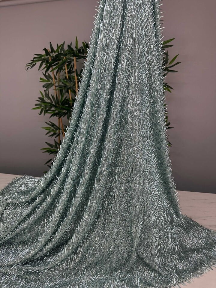 Fantazi Ürün Mint Yeşili Pul Boru İşleme Abiye Elbise şalvar