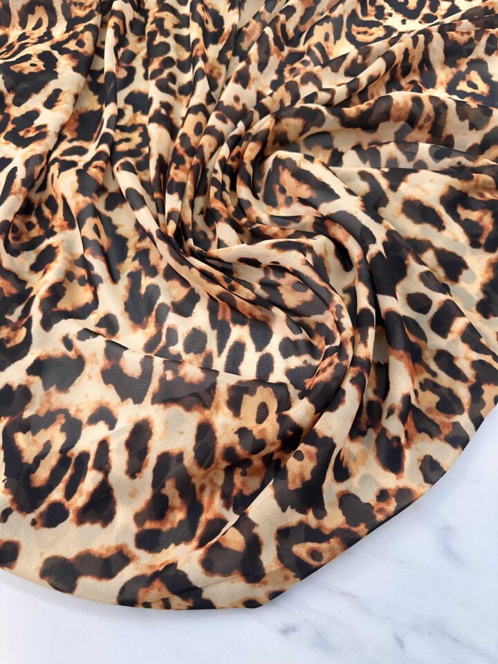Leopar Şifon Kumaş Elbise Etek Gömlek Şal