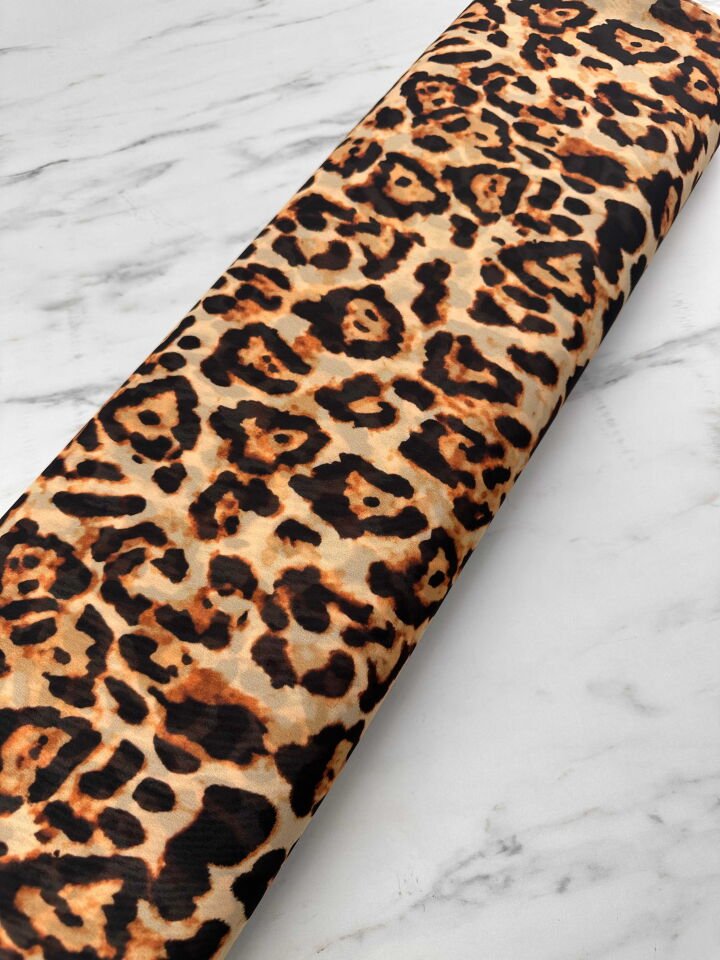 Leopar Şifon Kumaş Elbise Etek Gömlek Şal