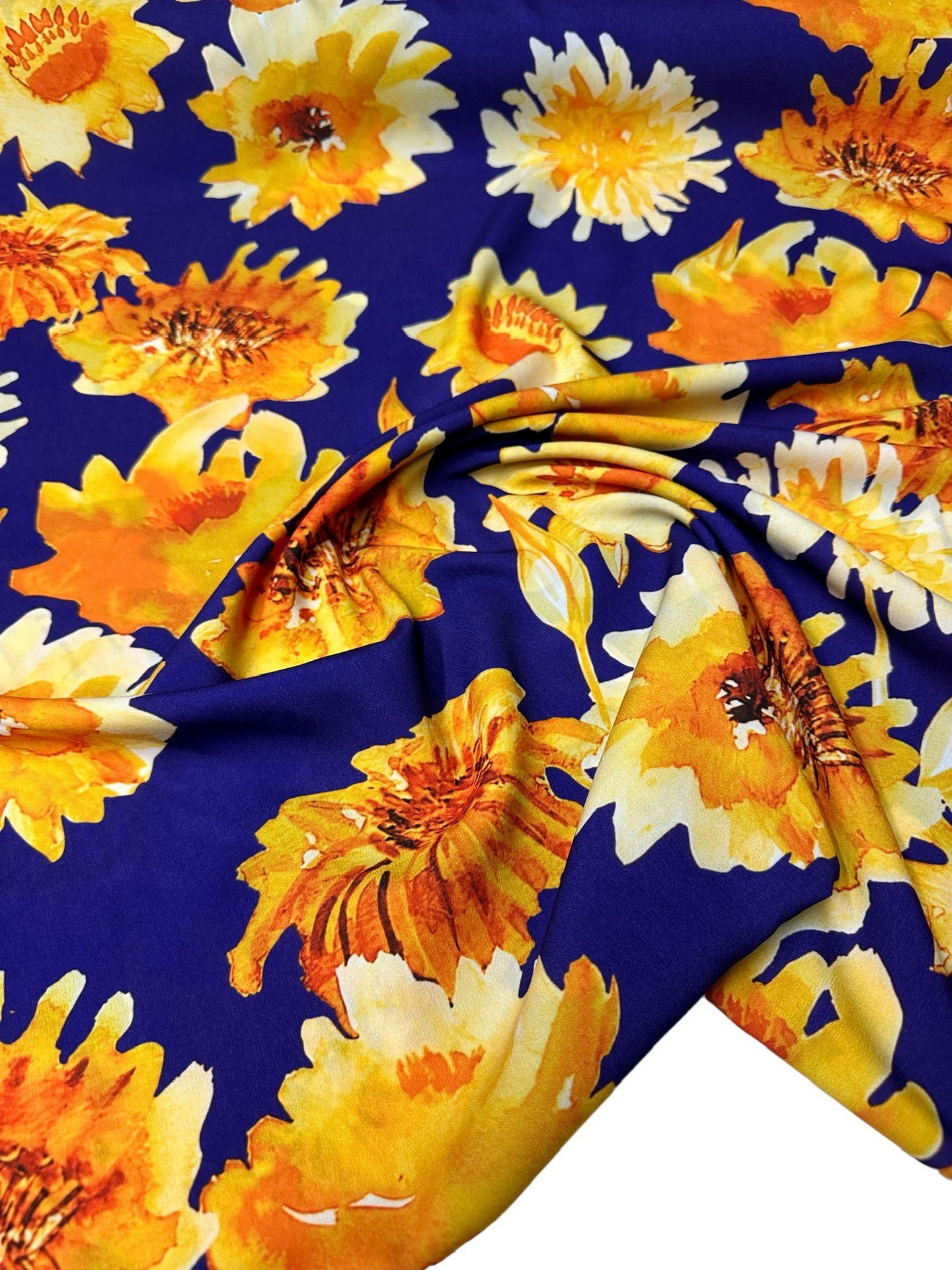 Sarı Çiçek Desen Elbiselik Gömleklik Krep Kumaş