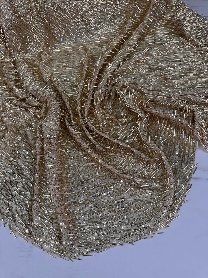 Fantazi Ürün Sarı Pul Boru İşlem Abiye Elbise Şalvar Bluz