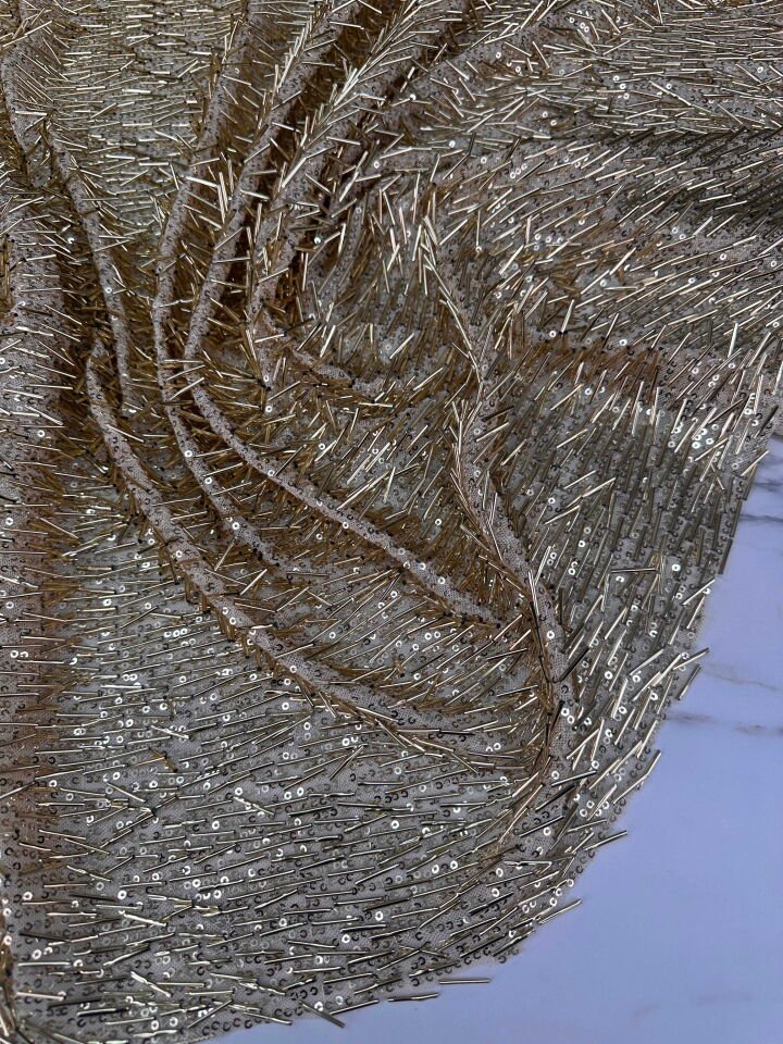 Fantazi Ürün Sarı Pul Boru İşlem Abiye Elbise Şalvar Bluz